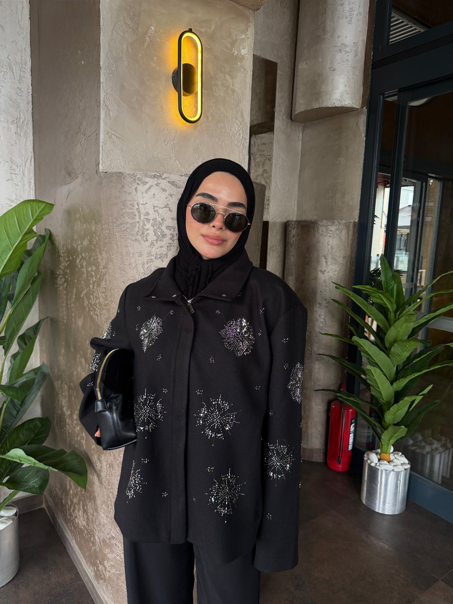 Taş İşlemeli Kaşe Ceket