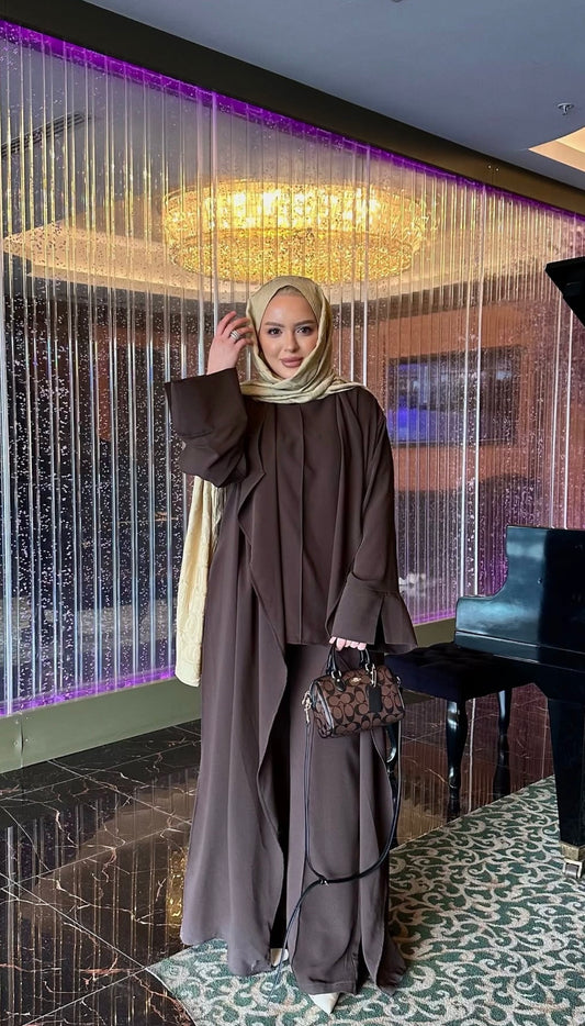 Krep 3'lü Abaya Takım