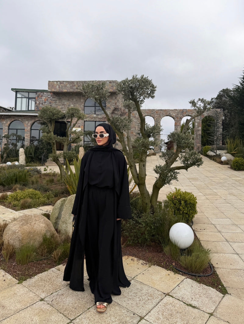 Krep 3'lü Abaya Takım